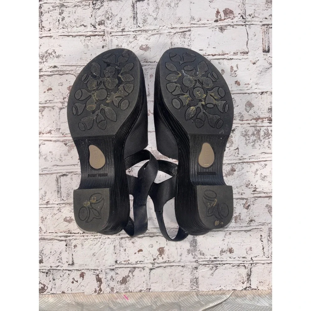 Born Black‎ Leather Wedge Sandals Womens 10M F41203 VCJL17 Comfort Platform